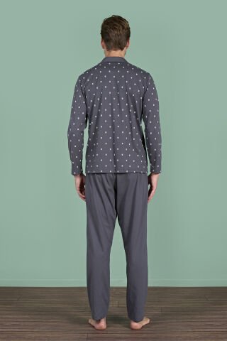 Pijadore 1928 (M-L-XL-XXL) Uzun Kollu Erkek Pijama Takım 4'lü FÜME - M-L-XL-XXL