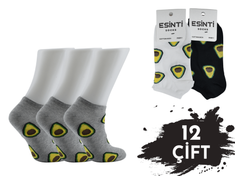 Esinti Avakado Desenli 3 Boyutlu Bayan Patik 12'li