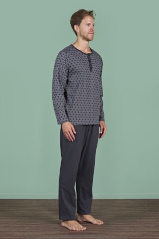 Pijadore 1968 (M-L-XL-XXL) Uzun Kollu Erkek Pijama Takım 4'lü FÜME - M-L-XL-XXL