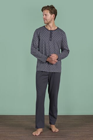 Pijadore 1968 (M-L-XL-XXL) Uzun Kollu Erkek Pijama Takım 4'lü FÜME - M-L-XL-XXL