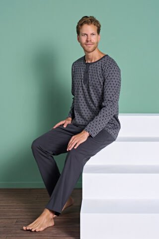 Pijadore 1968 (M-L-XL-XXL) Uzun Kollu Erkek Pijama Takım 4'lü FÜME - M-L-XL-XXL