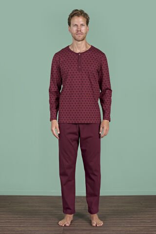 Pijadore 1968 (M-L-XL-XXL) Uzun Kollu Erkek Pijama Takım 4'lü BORDO - M-L-XL-XXL