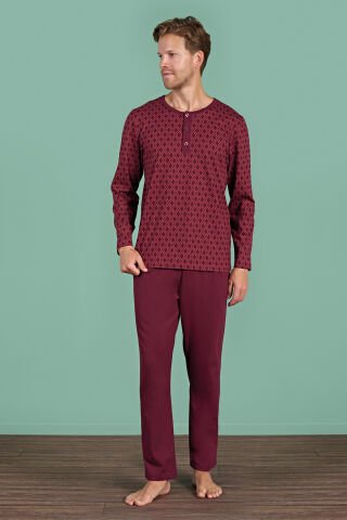 Pijadore 1968 (M-L-XL-XXL) Uzun Kollu Erkek Pijama Takım 4'lü BORDO - M-L-XL-XXL