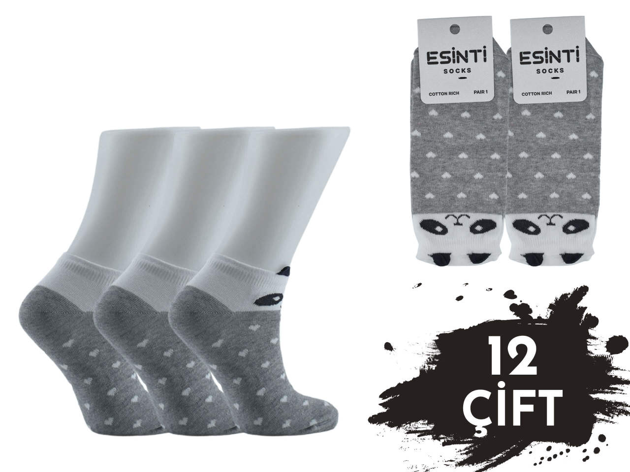 Esinti Beyaz Kalpli Pandalı 3 Boyutlu Bayan Patik 12'li