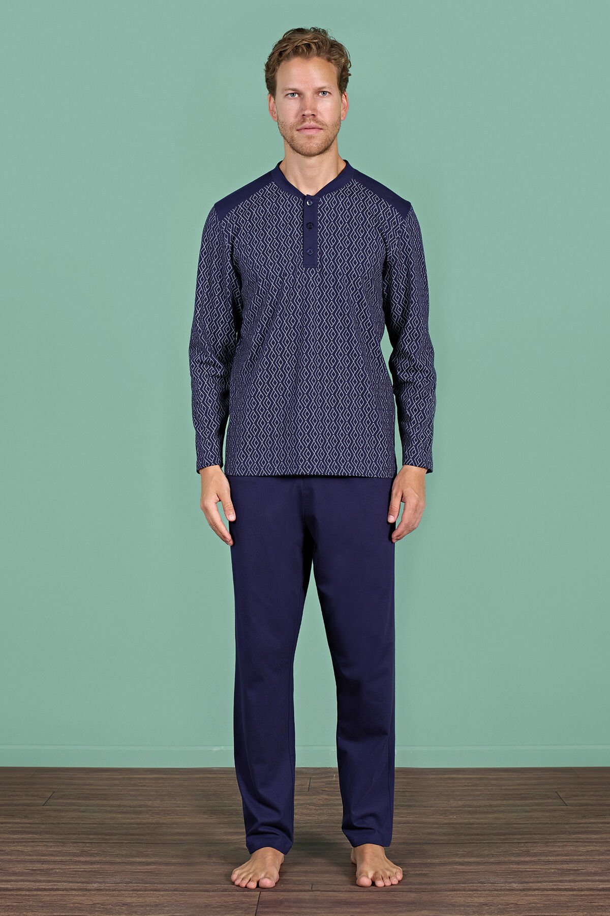 Pijadore 1933 (M-L-XL-XXL) Uzun Kollu Erkek Pijama Takım 4'lü LACİVERT - M-L-XL-XXL