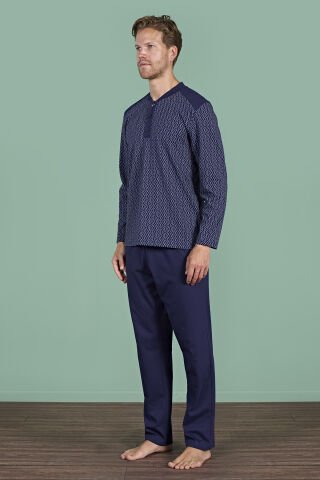 Pijadore 1933 (M-L-XL-XXL) Uzun Kollu Erkek Pijama Takım 4'lü LACİVERT - M-L-XL-XXL