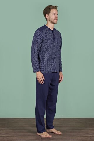 Pijadore 1933 (M-L-XL-XXL) Uzun Kollu Erkek Pijama Takım 4'lü LACİVERT - M-L-XL-XXL