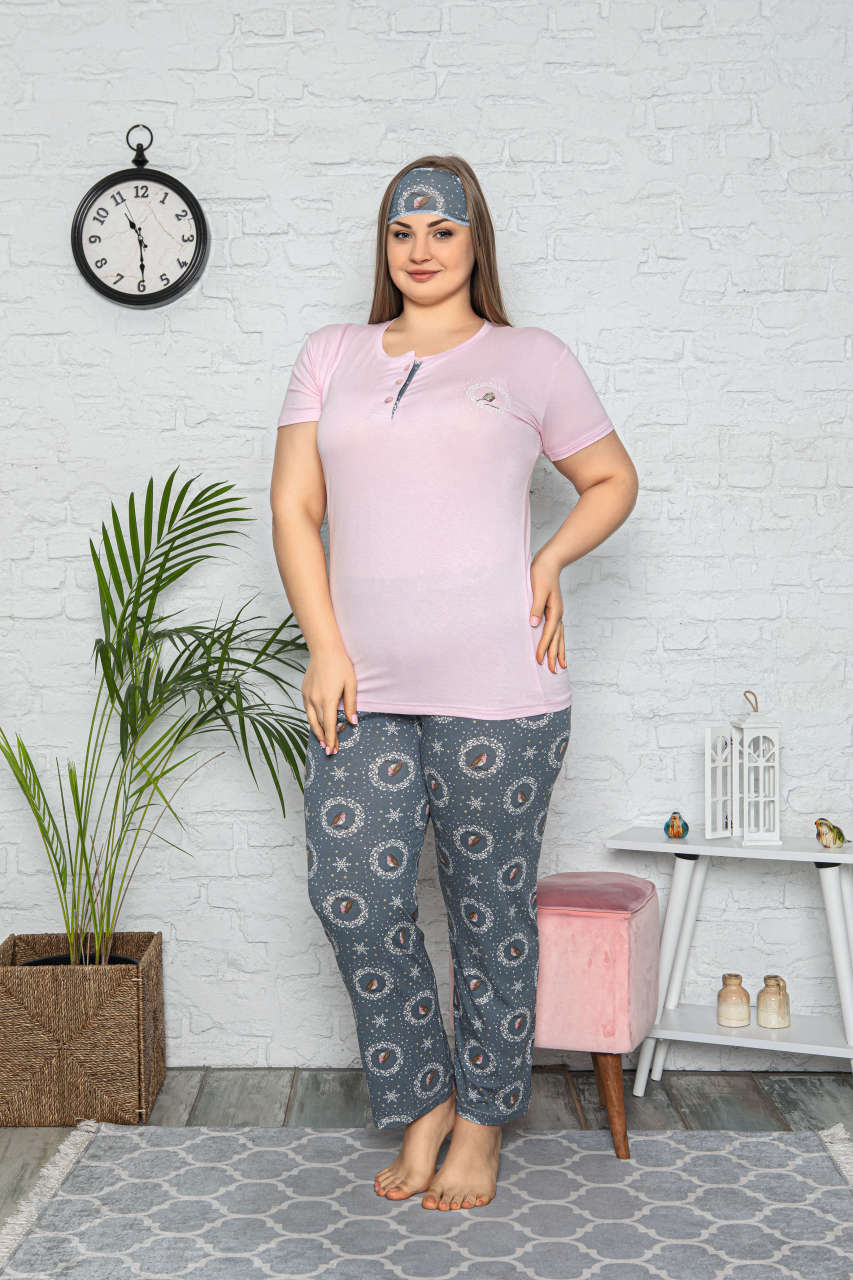 Tekten 6160 Battal Beden Kısa Kollu Bayan Pijama Takımı