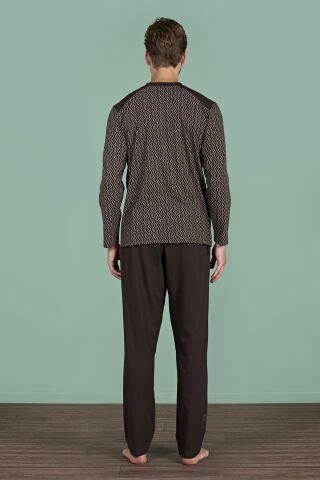 Pijadore 1933 (M-L-XL-XXL) Uzun Kollu Erkek Pijama Takım 4'lü KAHVE - M-L-XL-XXL