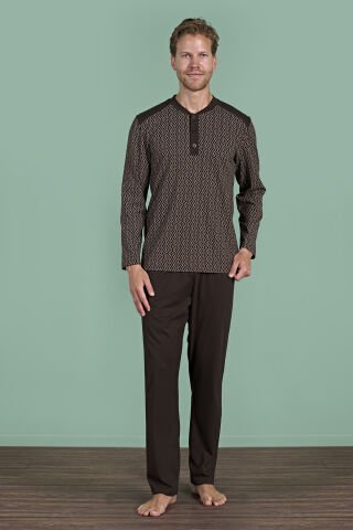 Pijadore 1933 (M-L-XL-XXL) Uzun Kollu Erkek Pijama Takım 4'lü KAHVE - M-L-XL-XXL