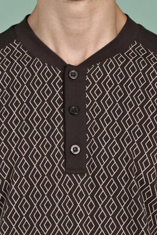 Pijadore 1933 (M-L-XL-XXL) Uzun Kollu Erkek Pijama Takım 4'lü KAHVE - M-L-XL-XXL