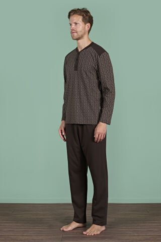 Pijadore 1933 (M-L-XL-XXL) Uzun Kollu Erkek Pijama Takım 4'lü KAHVE - M-L-XL-XXL