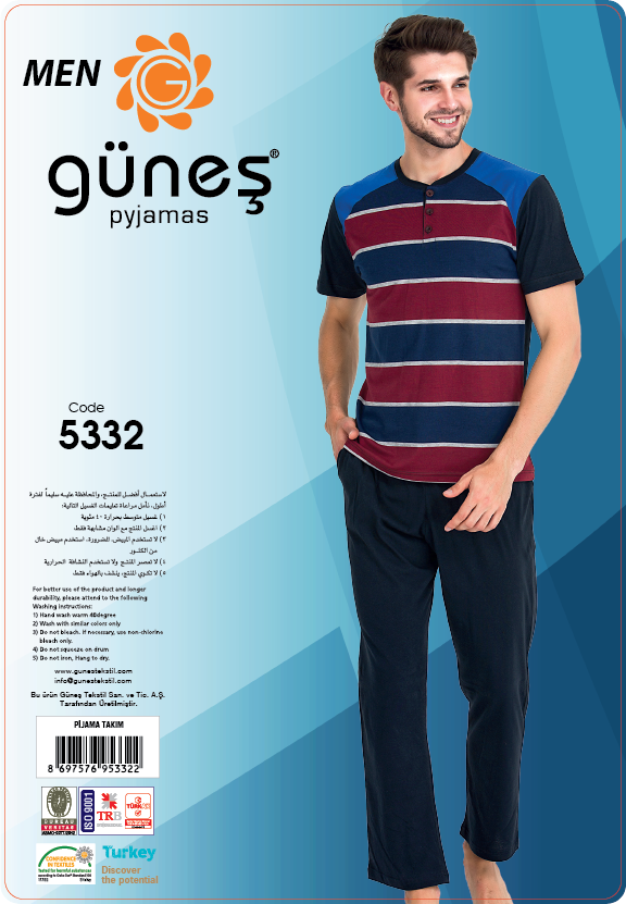 Güneş 5332 Kısa Kollu Erkek Pijama Takımı