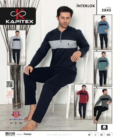 Kapitex 5845 Erkek Uzun Kol Pijama Takım 4'lü