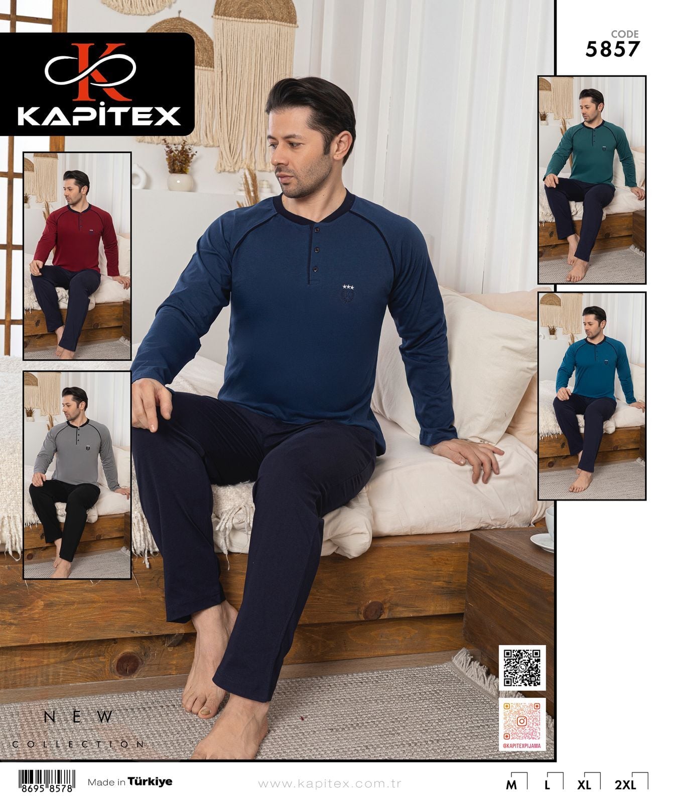 Kapitex 5857 Erkek Uzun Kol Pijama Takım 4'lü