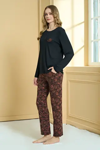 Pijadore 2257 (M-L-XL-XXL) Uzun Kollu Bayan Pijama Takım 4'lü