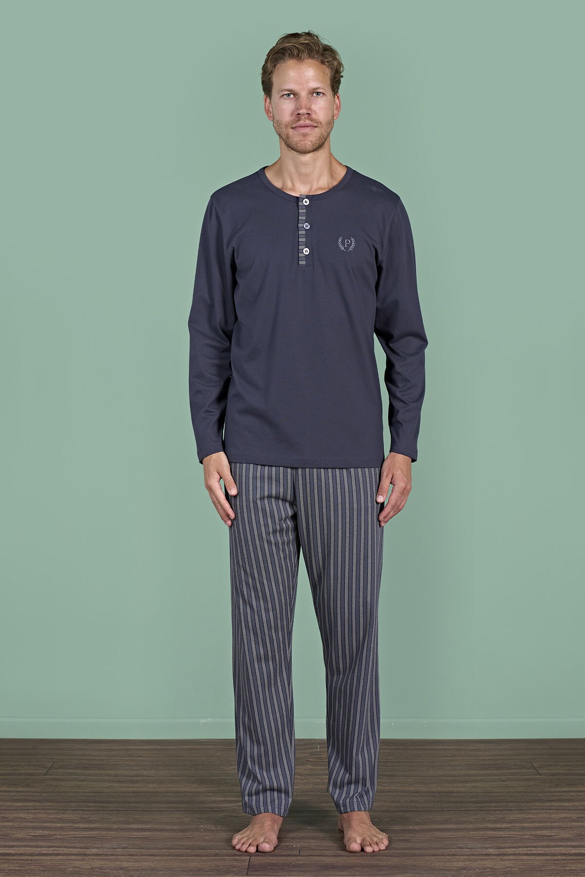 Pijadore 1934 (M-L-XL-XXL) Uzun Kollu Erkek Pijama Takım 4'lü FÜME - M-L-XL-XXL