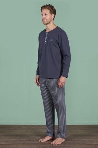 Pijadore 1934 (M-L-XL-XXL) Uzun Kollu Erkek Pijama Takım 4'lü FÜME - M-L-XL-XXL