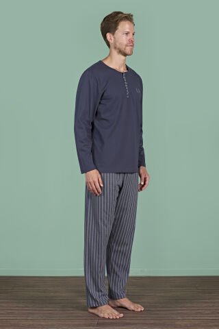 Pijadore 1934 (M-L-XL-XXL) Uzun Kollu Erkek Pijama Takım 4'lü FÜME - M-L-XL-XXL