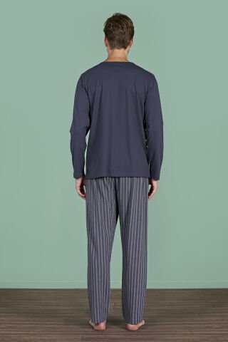 Pijadore 1934 (M-L-XL-XXL) Uzun Kollu Erkek Pijama Takım 4'lü FÜME - M-L-XL-XXL