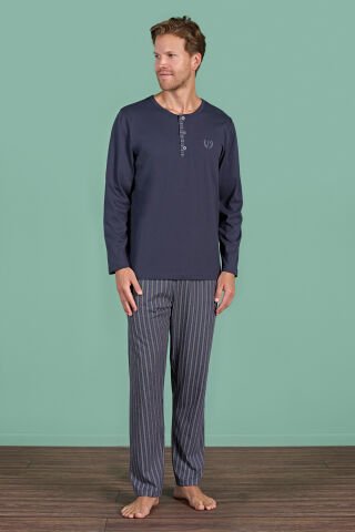 Pijadore 1934 (M-L-XL-XXL) Uzun Kollu Erkek Pijama Takım 4'lü FÜME - M-L-XL-XXL