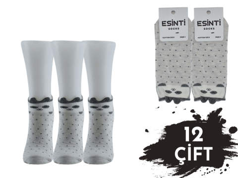 Esinti Gri Puanlı Panda 3 Boyutlu Bayan Patik 12'li