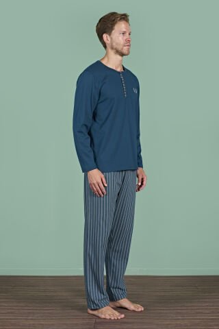Pijadore 1934 (M-L-XL-XXL) Uzun Kollu Erkek Pijama Takım 4'lü PETROL - M-L-XL-XXL