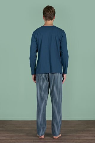 Pijadore 1934 (M-L-XL-XXL) Uzun Kollu Erkek Pijama Takım 4'lü PETROL - M-L-XL-XXL