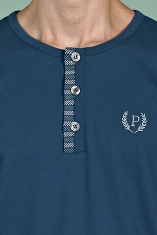 Pijadore 1934 (M-L-XL-XXL) Uzun Kollu Erkek Pijama Takım 4'lü PETROL - M-L-XL-XXL