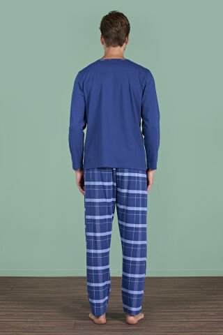 Pijadore 1936 (M-L-XL-XXL) Uzun Kollu Erkek Pijama Takım 4'lü MAVİ - M-L-XL-XXL