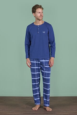 Pijadore 1936 (M-L-XL-XXL) Uzun Kollu Erkek Pijama Takım 4'lü MAVİ - M-L-XL-XXL