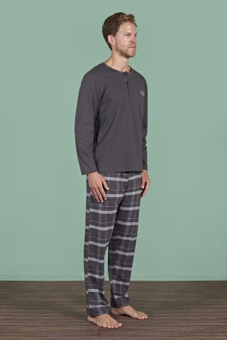 Pijadore 1936 (M-L-XL-XXL) Uzun Kollu Erkek Pijama Takım 4'lü FÜME - M-L-XL-XXL