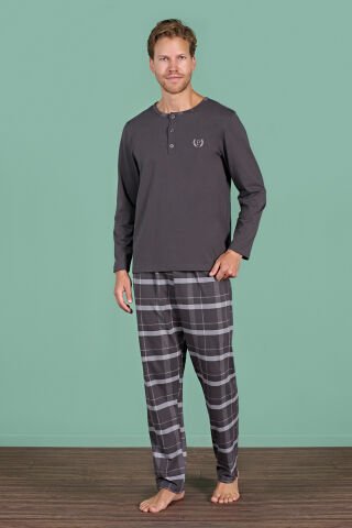 Pijadore 1936 (M-L-XL-XXL) Uzun Kollu Erkek Pijama Takım 4'lü FÜME - M-L-XL-XXL