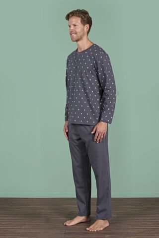 Pijadore 1929 (M-L-XL-XXL) Uzun Kollu Erkek Pijama Takım 4'lü FÜME - M-L-XL-XXL