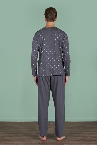 Pijadore 1929 (M-L-XL-XXL) Uzun Kollu Erkek Pijama Takım 4'lü FÜME - M-L-XL-XXL