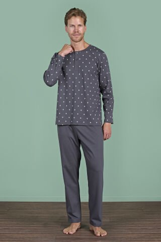 Pijadore 1929 (M-L-XL-XXL) Uzun Kollu Erkek Pijama Takım 4'lü FÜME - M-L-XL-XXL