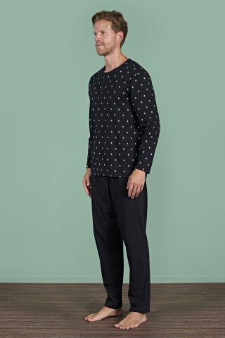 Pijadore 1929 (M-L-XL-XXL) Uzun Kollu Erkek Pijama Takım 4'lü SİYAH - M-L-XL-XXL