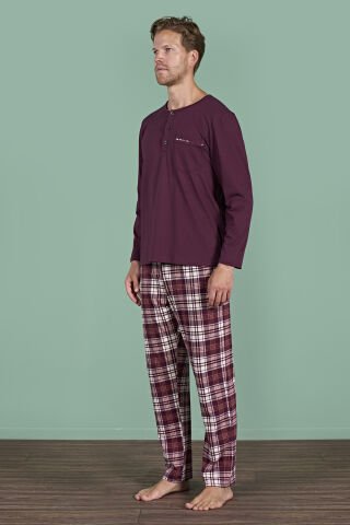 Pijadore 1935 (M-L-XL-XXL) Uzun Kollu Erkek Pijama Takım 4'lü BORDO - M-L-XL-XXL