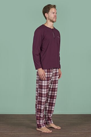 Pijadore 1935 (M-L-XL-XXL) Uzun Kollu Erkek Pijama Takım 4'lü BORDO - M-L-XL-XXL