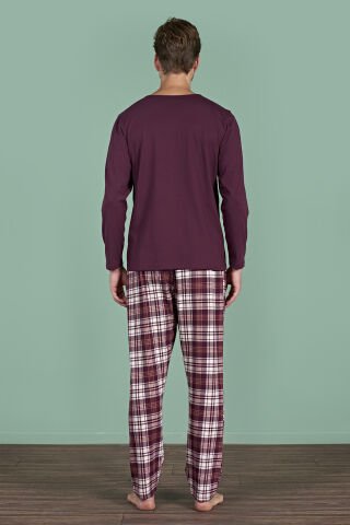 Pijadore 1935 (M-L-XL-XXL) Uzun Kollu Erkek Pijama Takım 4'lü BORDO - M-L-XL-XXL