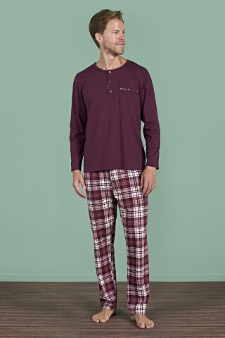 Pijadore 1935 (M-L-XL-XXL) Uzun Kollu Erkek Pijama Takım 4'lü BORDO - M-L-XL-XXL