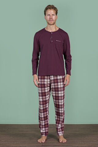 Pijadore 1935 (M-L-XL-XXL) Uzun Kollu Erkek Pijama Takım 4'lü BORDO - M-L-XL-XXL
