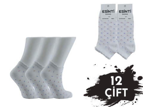 Esinti Beyaz Puanlı 3 Boyutlu Bayan Patik 12'li