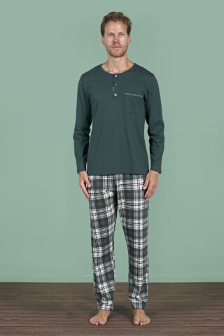 Pijadore 1935 (M-L-XL-XXL) Uzun Kollu Erkek Pijama Takım 4'lü YEŞİL - M-L-XL-XXL
