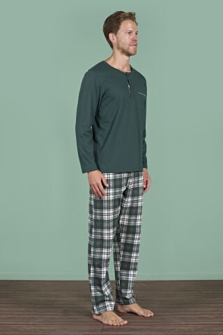 Pijadore 1935 (M-L-XL-XXL) Uzun Kollu Erkek Pijama Takım 4'lü YEŞİL - M-L-XL-XXL