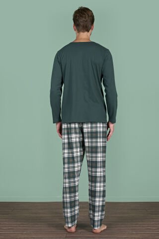 Pijadore 1935 (M-L-XL-XXL) Uzun Kollu Erkek Pijama Takım 4'lü YEŞİL - M-L-XL-XXL