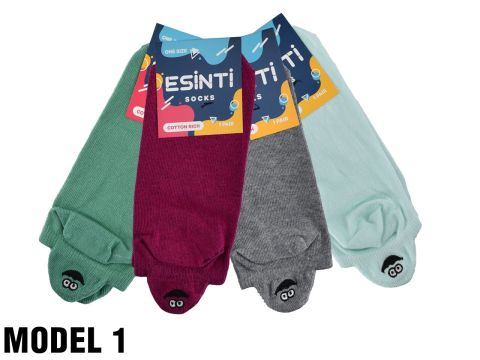 Esinti Emoji Nakışlı Bayan Patik 12'li