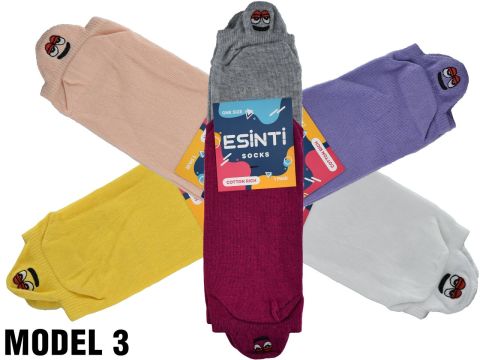 Esinti Emoji Nakışlı Bayan Patik 12'li