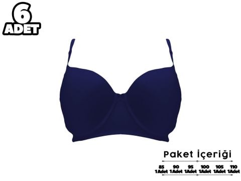 Liza 2110 Lacivert C Cup Balenli Desteksiz Bayan Sütyen 6'lı