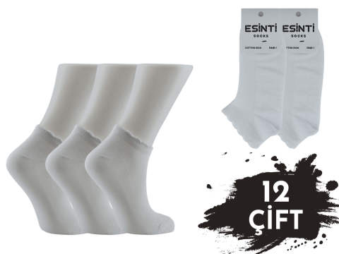 Esinti Düz Beyaz 3 Boyutlu Bayan Patik 12'li